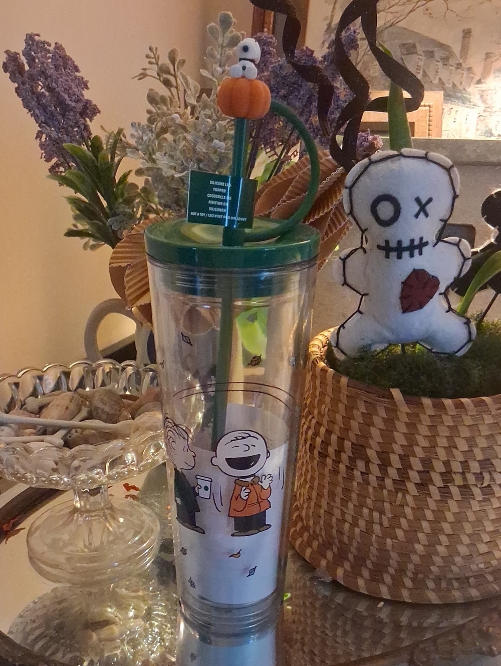 🎃Peanuts LIMITED EDITION Green Halloween Pumpkin Straw Party Tumbler